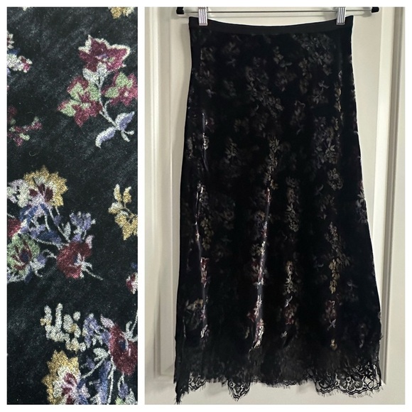 Gold Hawk Dresses & Skirts - Gold Hawk Black Floral Velvet Lace Trim Skirt NWT Size Small